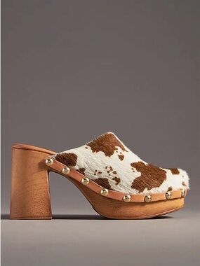 NIB Anthropologie Calfhair Wood-Bottom Clog Platform Heels.